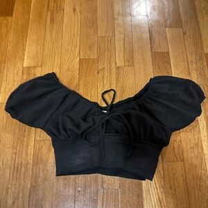 Black Puff Sleeve Crop Top